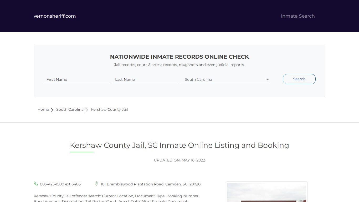 Kershaw County Jail, SC Inmate Online Listing and Booking